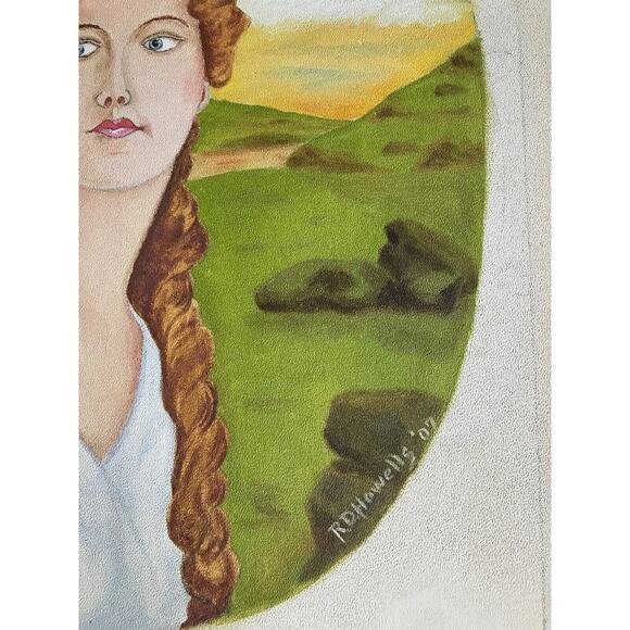 Antique 1907 Signed R.D. Howells Painted Young Woman 16 x 20 Braids - Picture 4 of 7